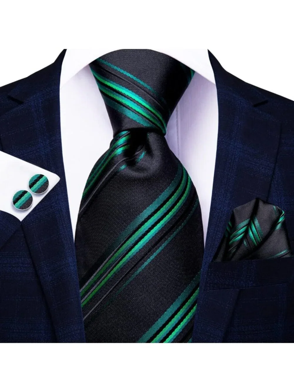 Men's Silk Tie Set - 5 Pcs Gift Box with Pocket Square & Cufflinks - Stylish